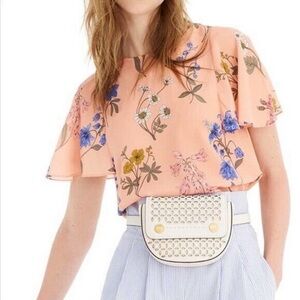 J Crew Peach Floral Silk Flutter Blouse Size Medium
